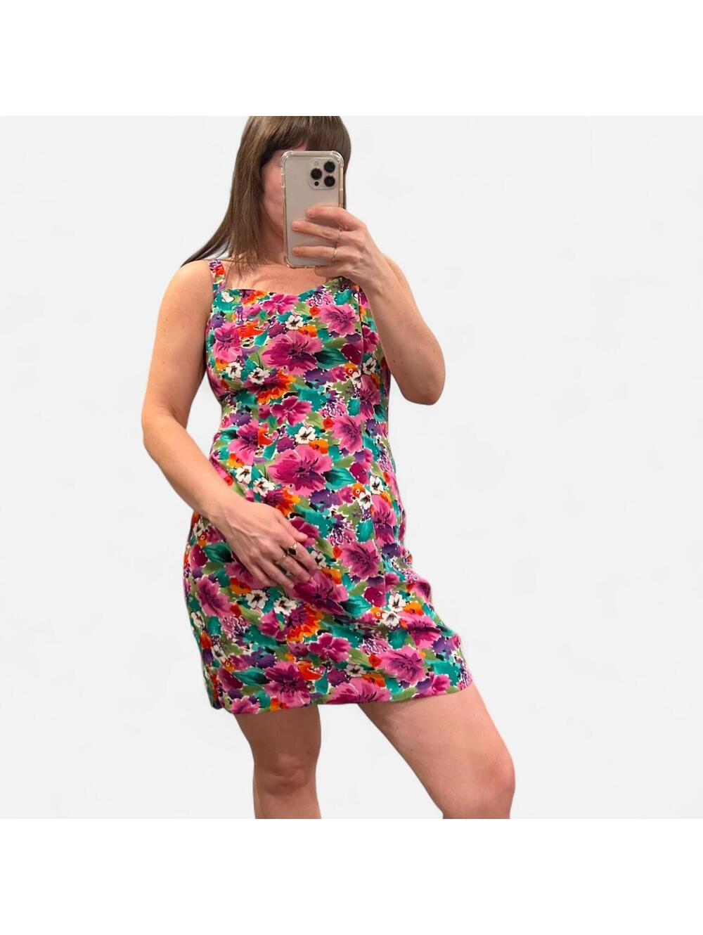 Vintage 90s Floral Mini Dress Bright Colorful Dress